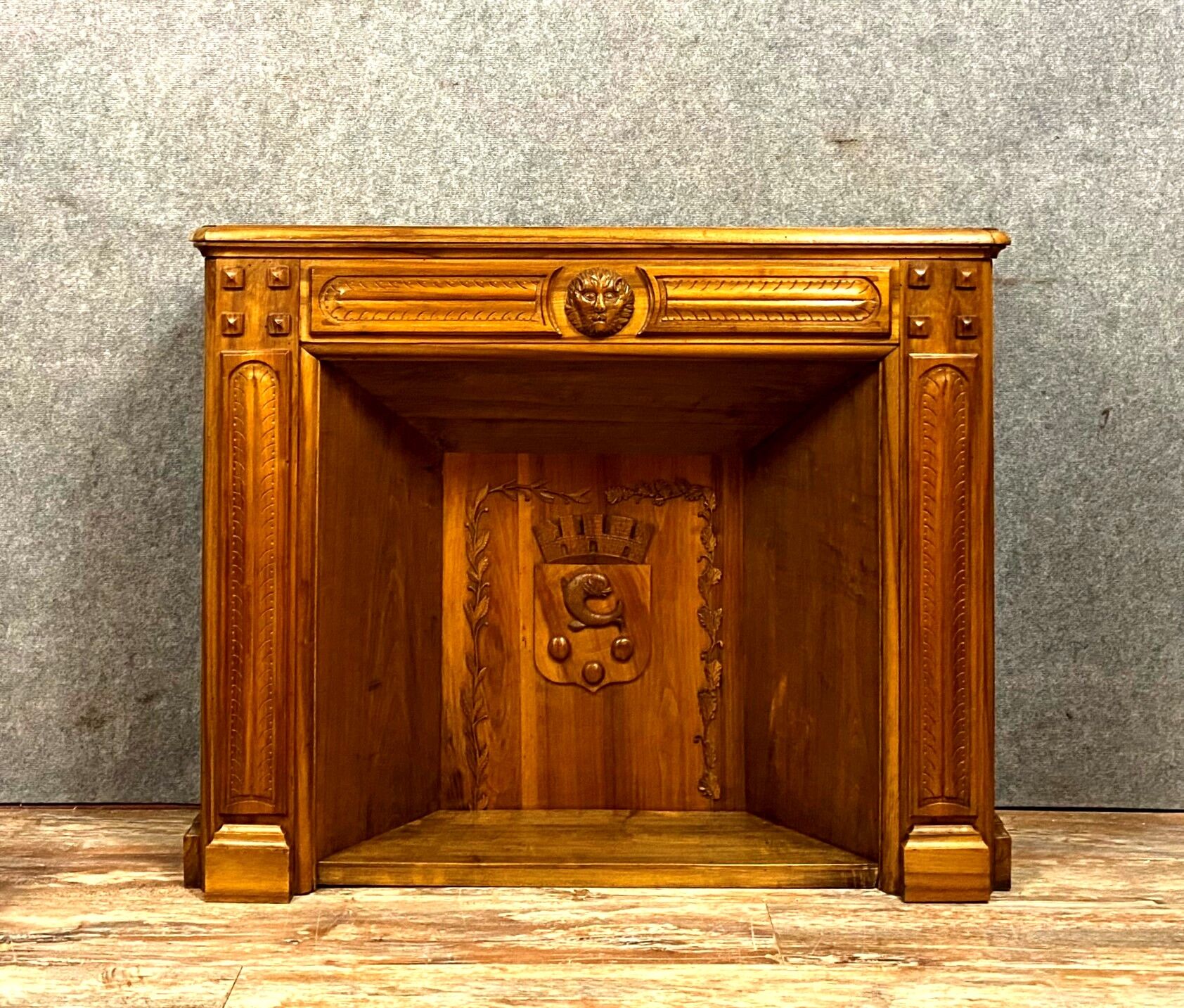Renaissance fireplace in blond walnut circa 1850