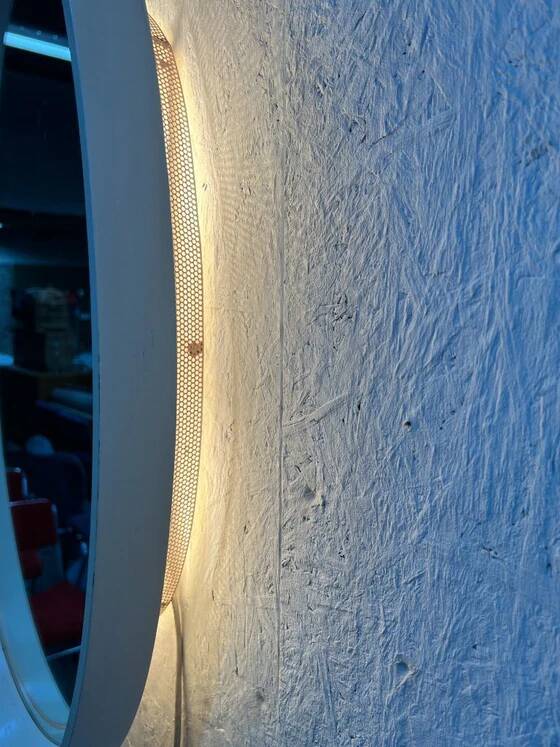 Vintage Oval Mirror with Lighting in Wooden Frame, Hillebrand Germany 1970s