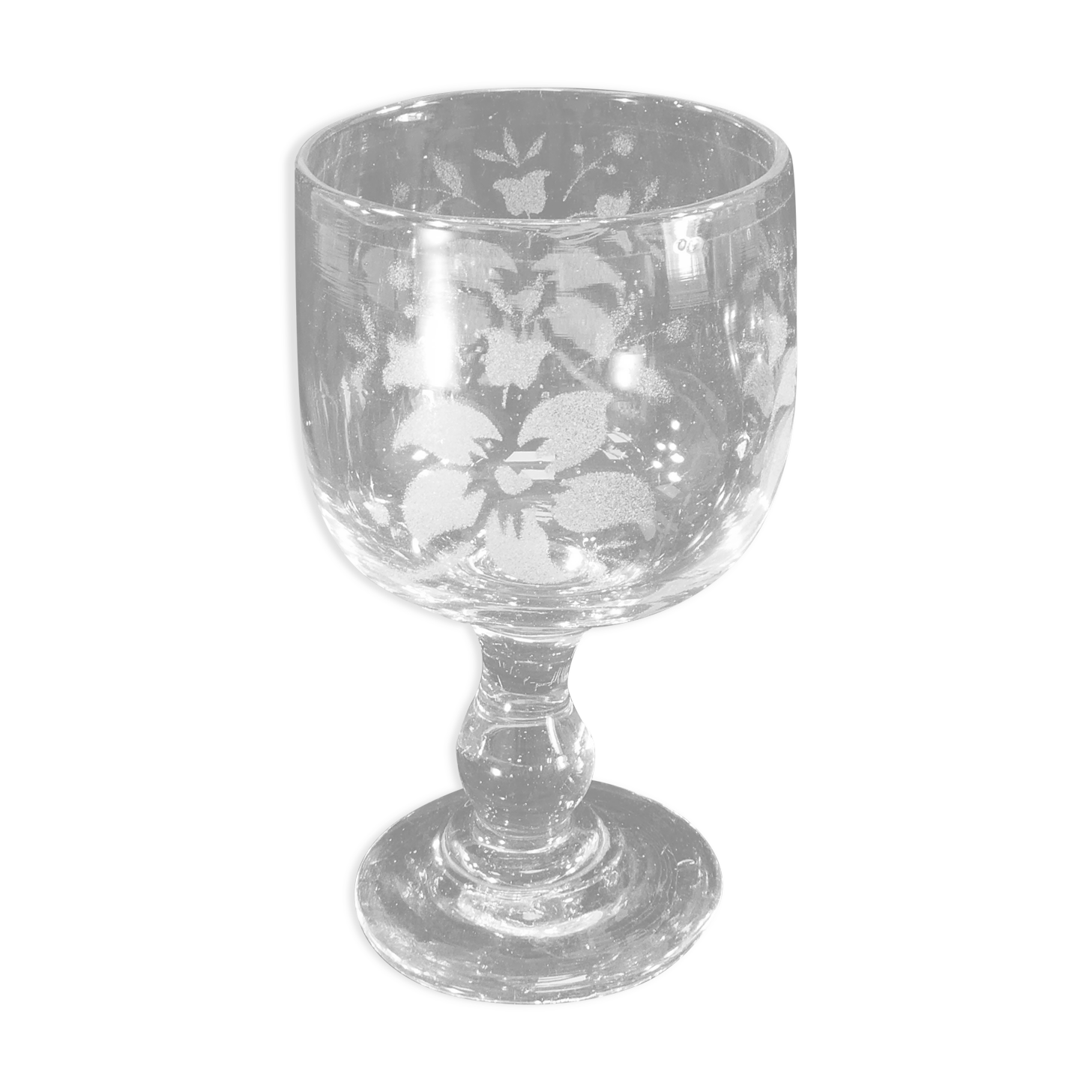 Old blown glass engraved with acid XIXth floral decoration