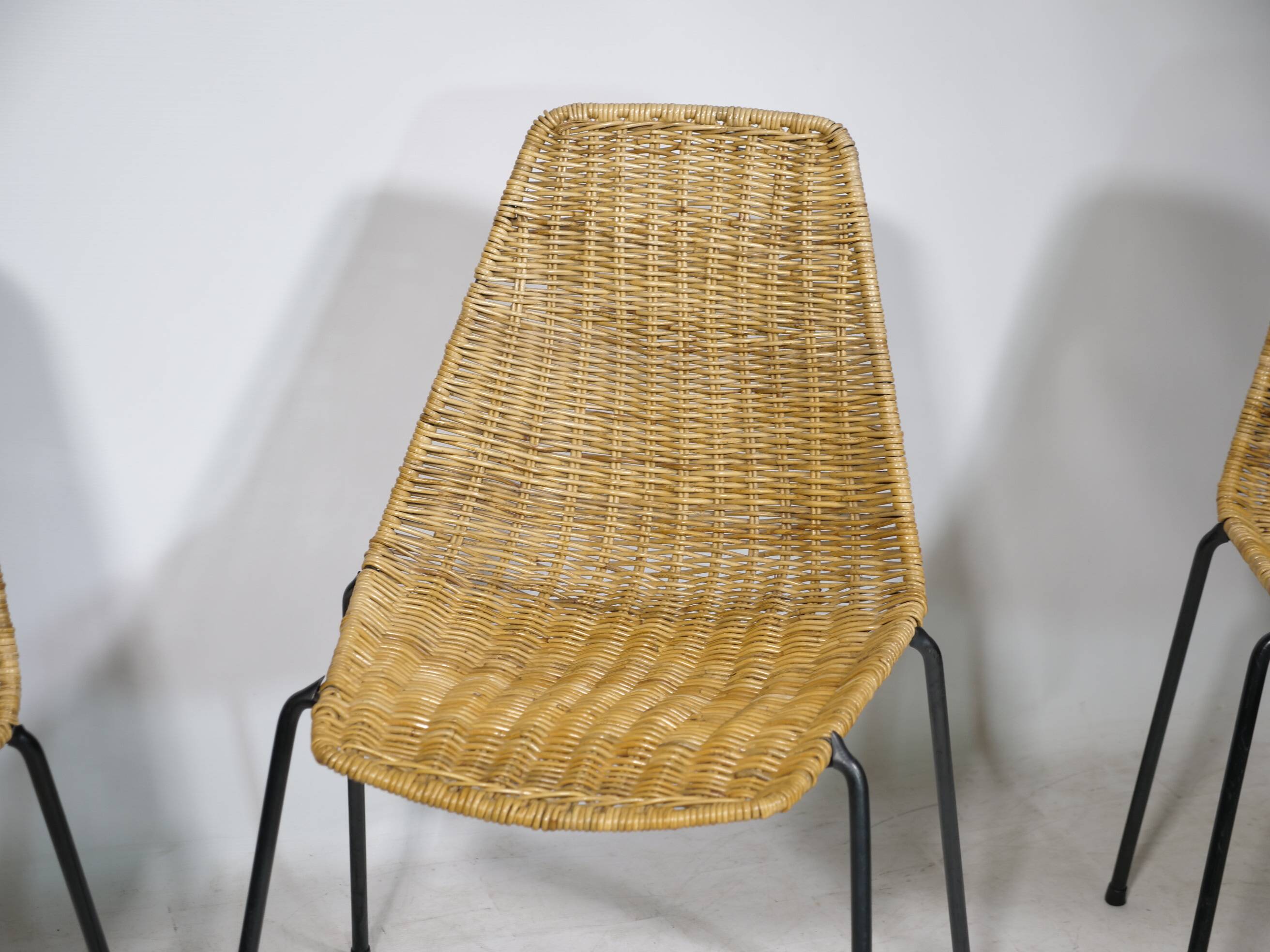 Set of 3 Basket Chairs by Franco Legler, Wicker and Metal, 1960s