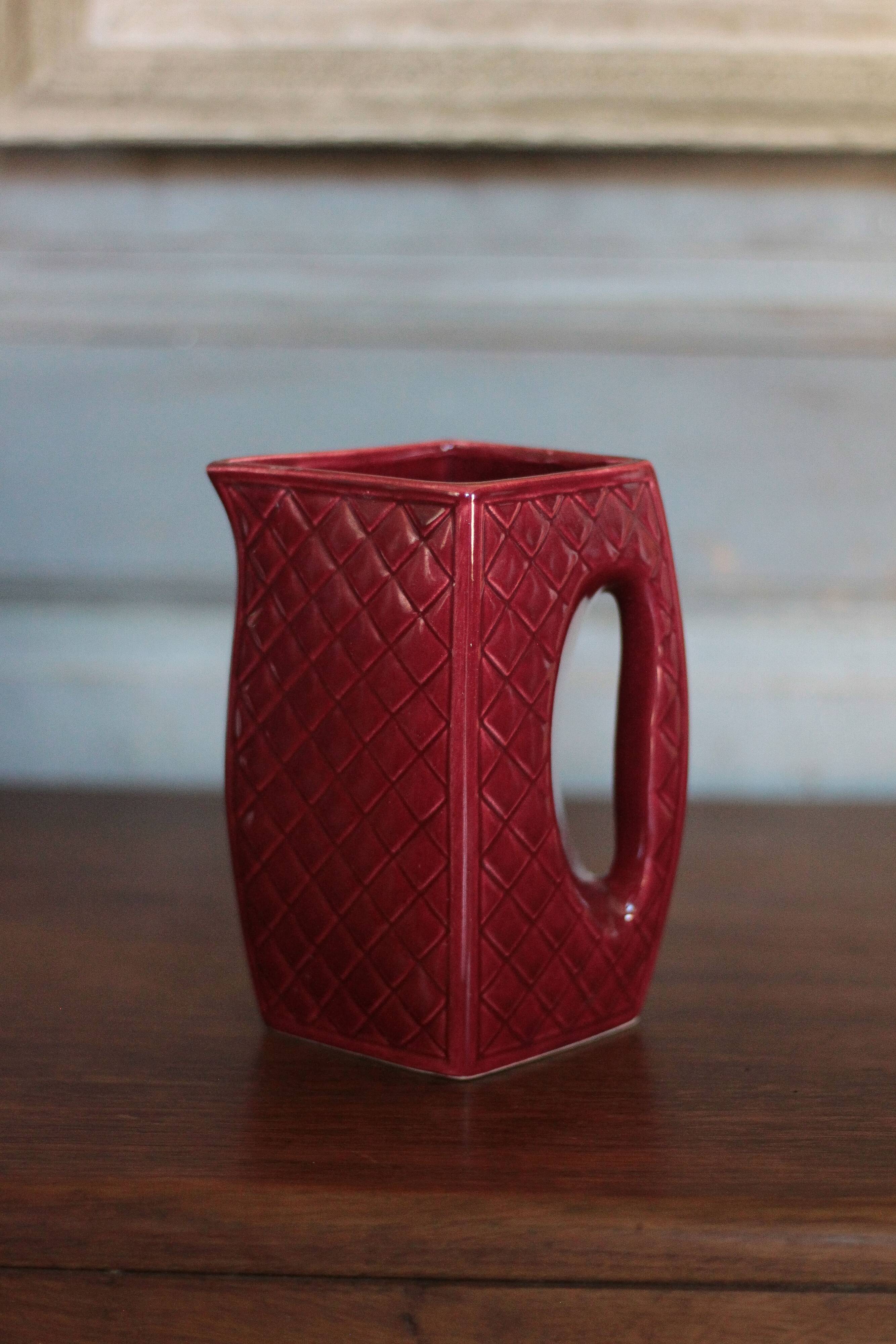 Vintage ceramic pitcher, jug, jug, burgundy red carafe, kitchen