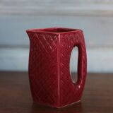 Vintage ceramic pitcher, jug, jug, burgundy red carafe, kitchen