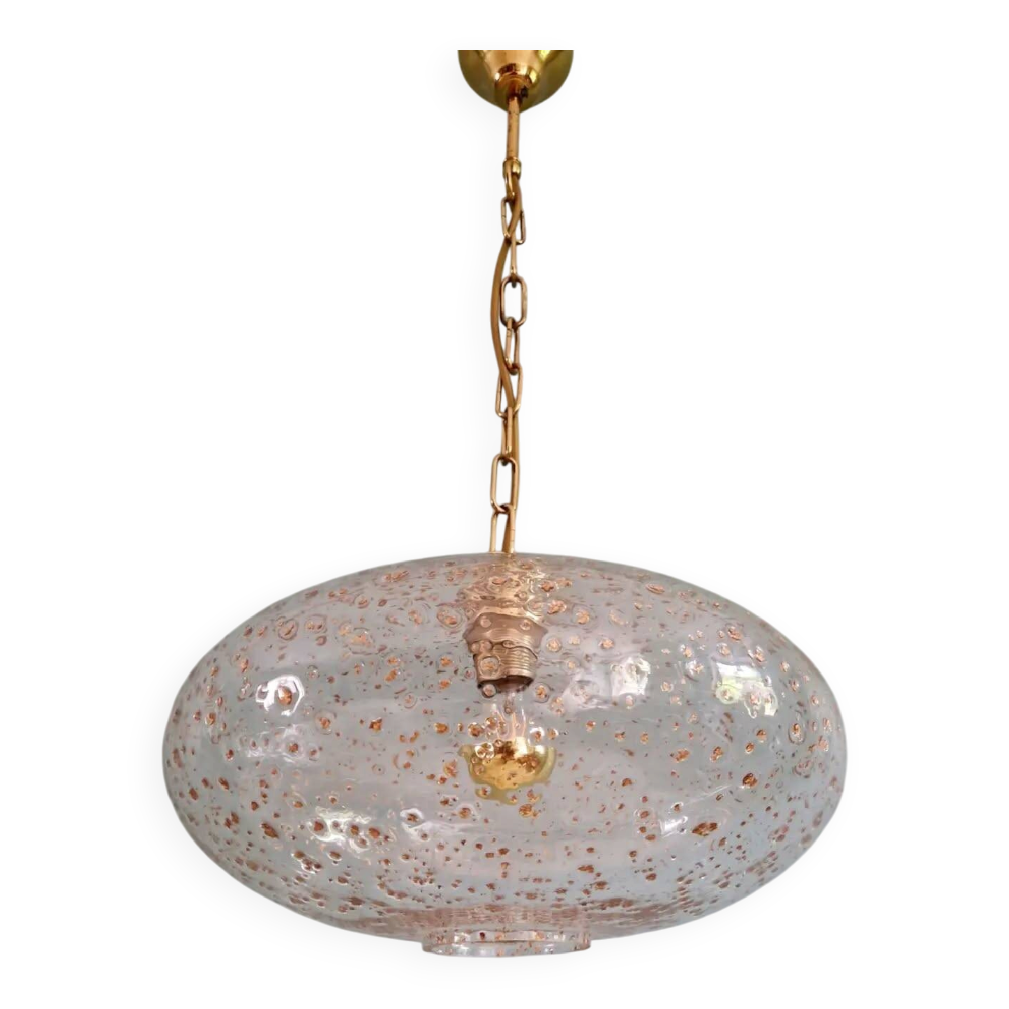 Large vintage glass pendant light, with gold inclusions, 1970.