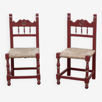 Pair of Renaissance painted straw chairs