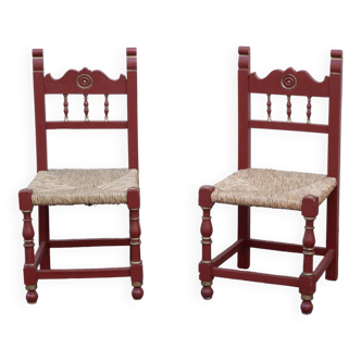 Pair of Renaissance painted straw chairs