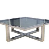 Table basse vintage en laiton et chrome, 1970
