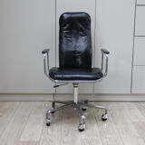 Swivel office chair in black leather - Frederick Scott for Hill - UK - 1970's