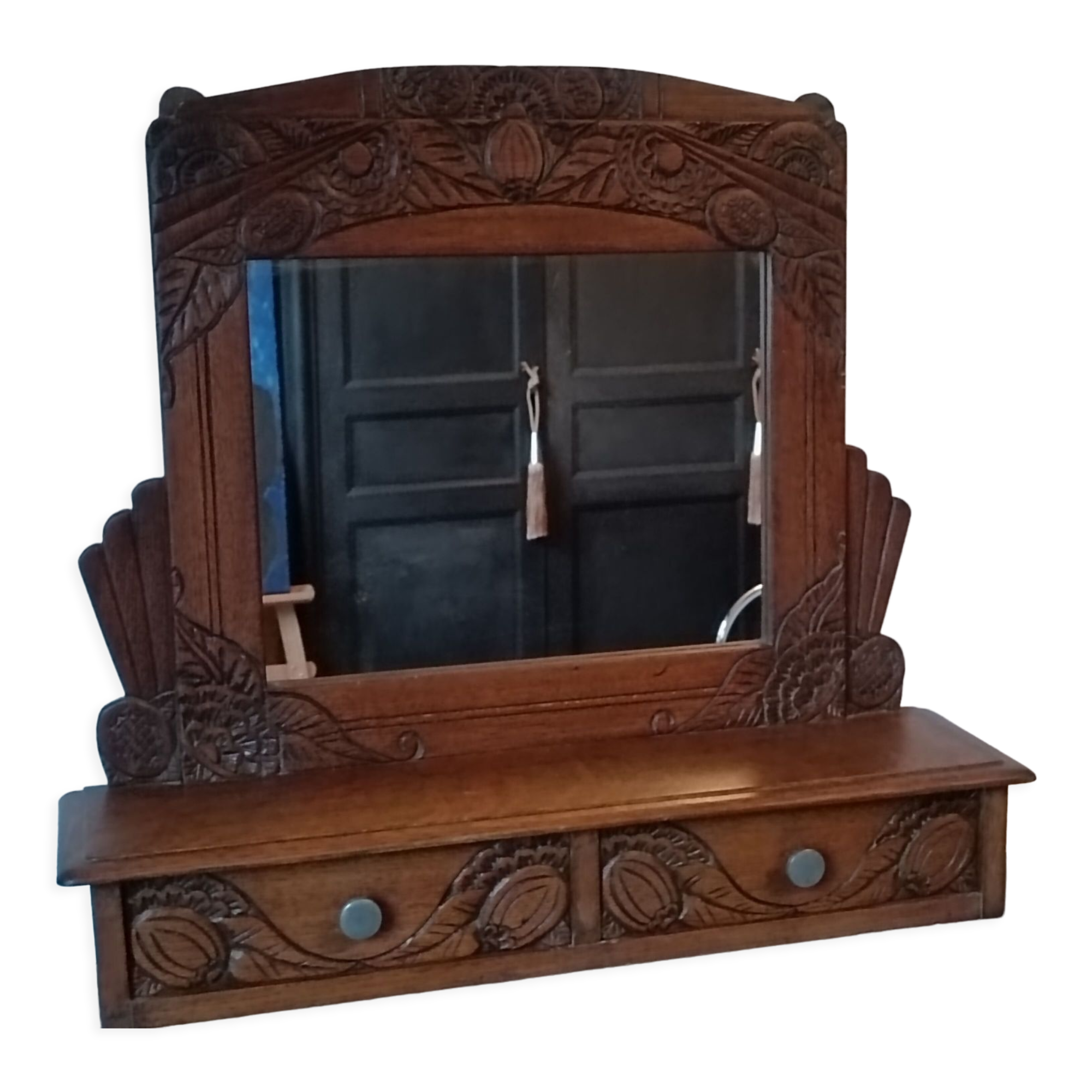 Mirror with 2 drawers solid oak. 50s