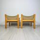 '70s set of 2 pine & canvas lounge chairs by Erik Wørts for IKEA
