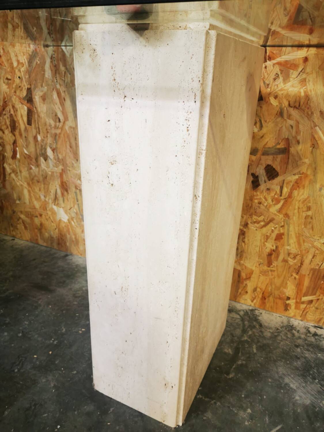 XXL vintage Italian console in travertine and glass from the 80s