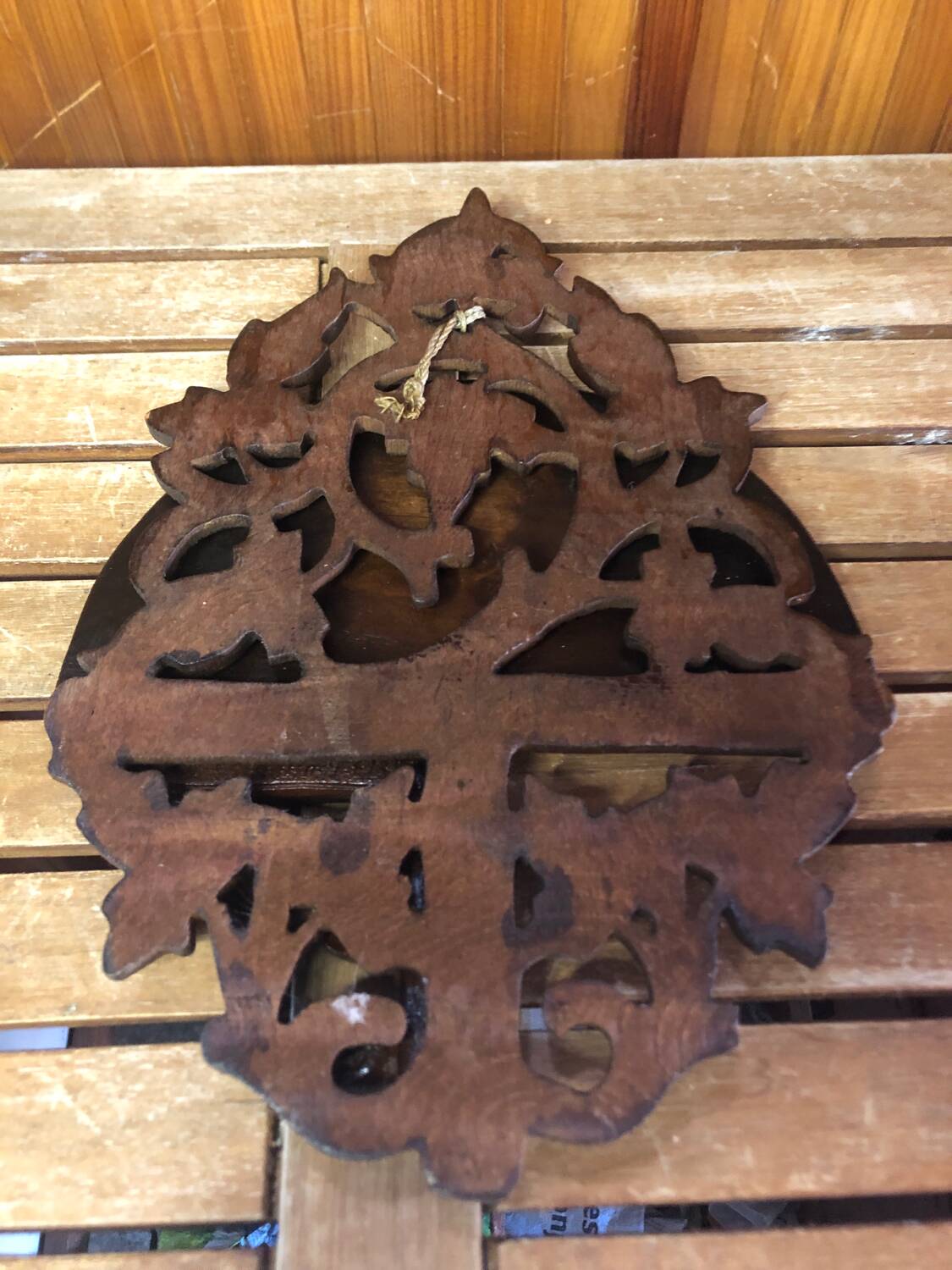 Carved wood wall shelf vintage vine leaves decor #a465