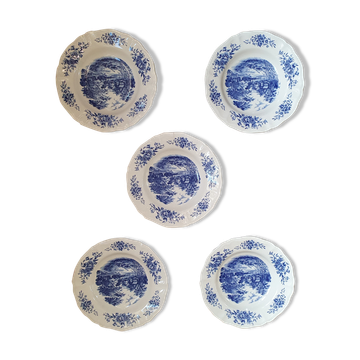 Set of 5 plates in Sarreguemines porcelain