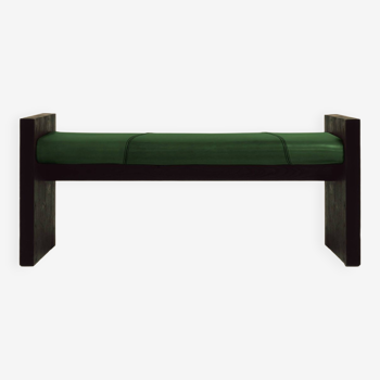 Maërl bench, sepia model, ebonized chestnut and green leather