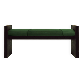 Maërl bench, sepia model, ebonized chestnut and green leather
