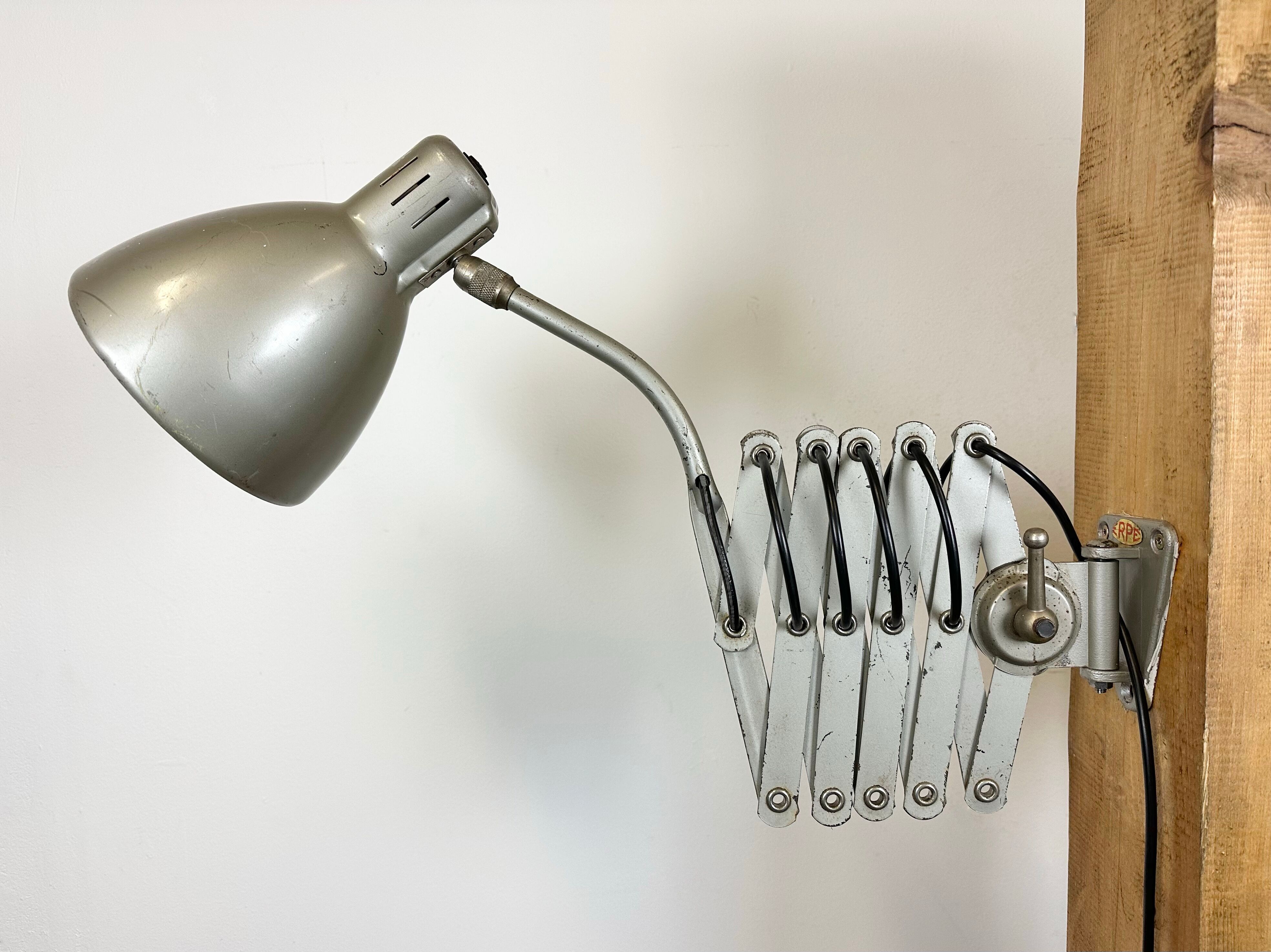 Grey industrial scissor wall lamp from erpe, 1960s