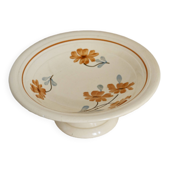 Compotier vintage en faïence beige et motif fleuri orange