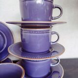 Set of 5 plum-colored stoneware tea cups