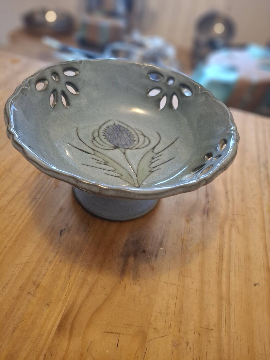 Ceramic Salad Bowl Vallauris thistle decoration