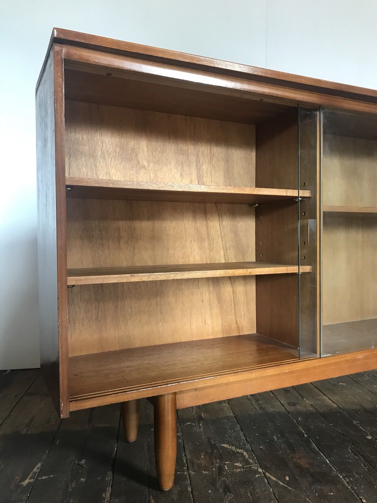 Row / teak, part glass, Mid century Scandinavian buffet