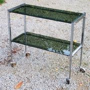 Console service of the 70s double trays smoked glass chrome base