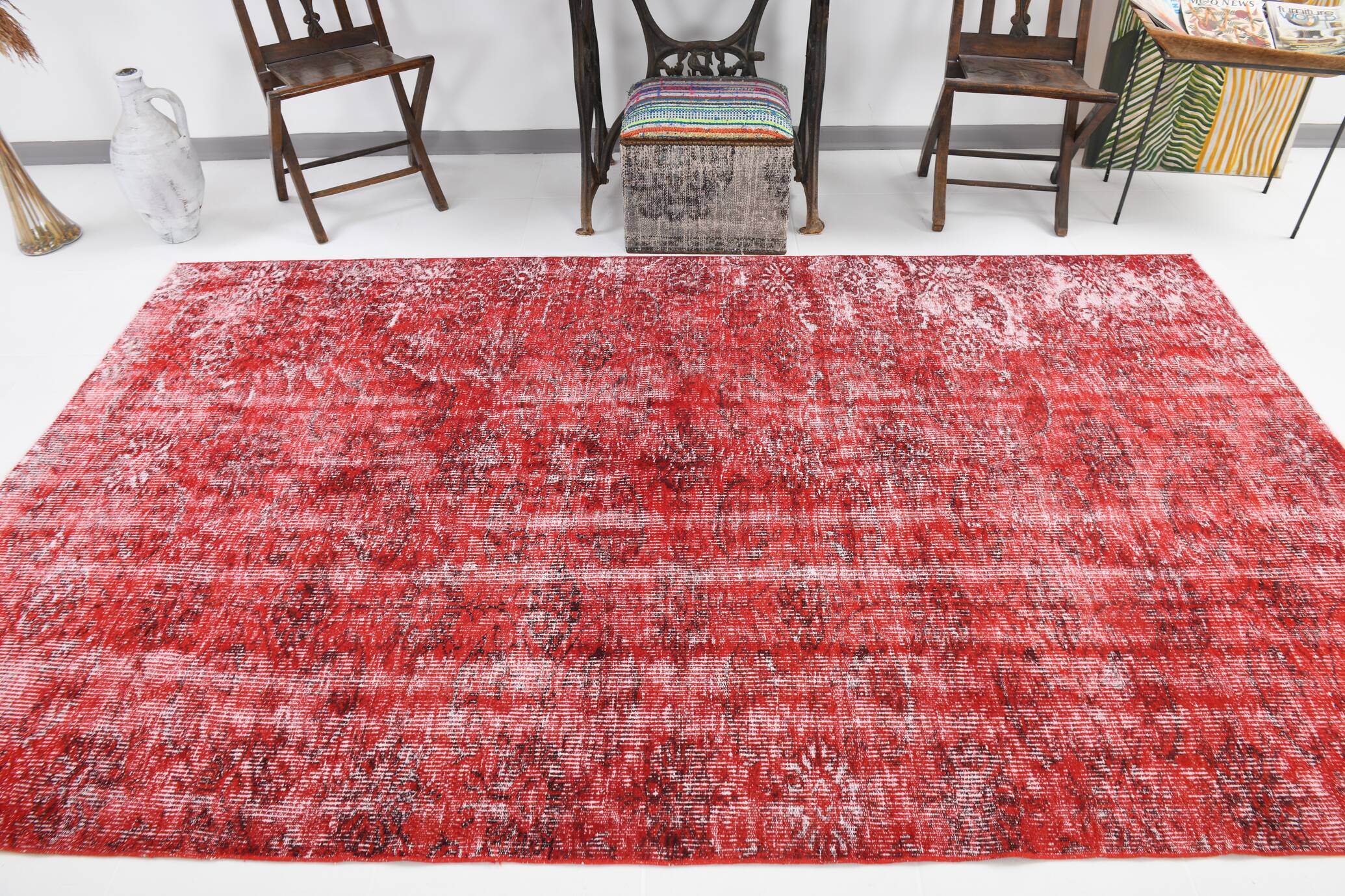 6x10 Rug For Dining Room Red Vintage Area Rug, 175x296Cm SK 3756