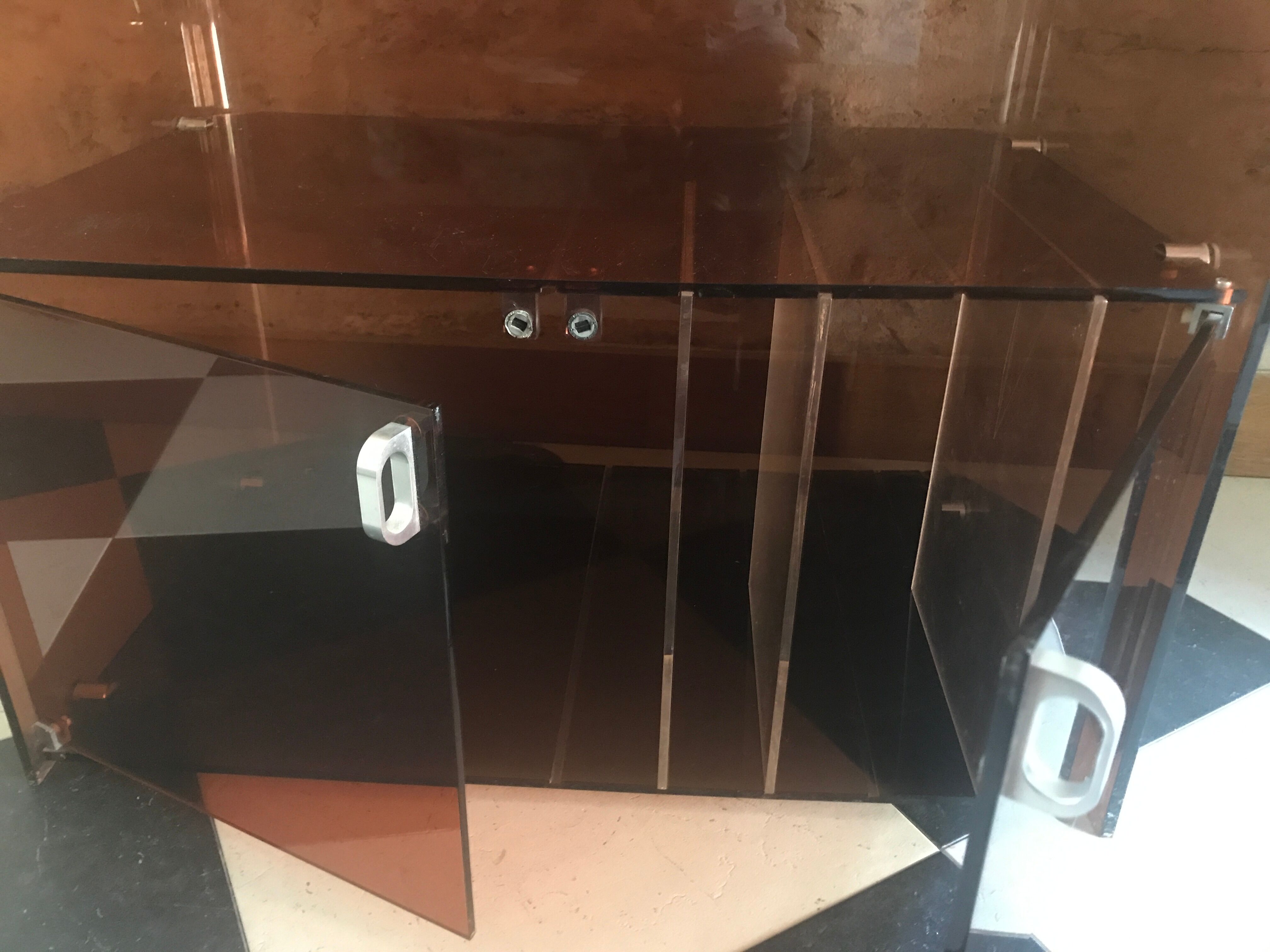 Vintage HI-FI cabinet in smoked plexiglass, Circa 1970