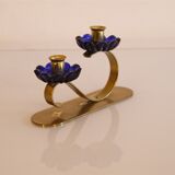 Vintage Scandinavian candle holder in brass and glass 1960