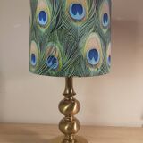 Lampe en laiton avec abat-jour motif plumes de paon
