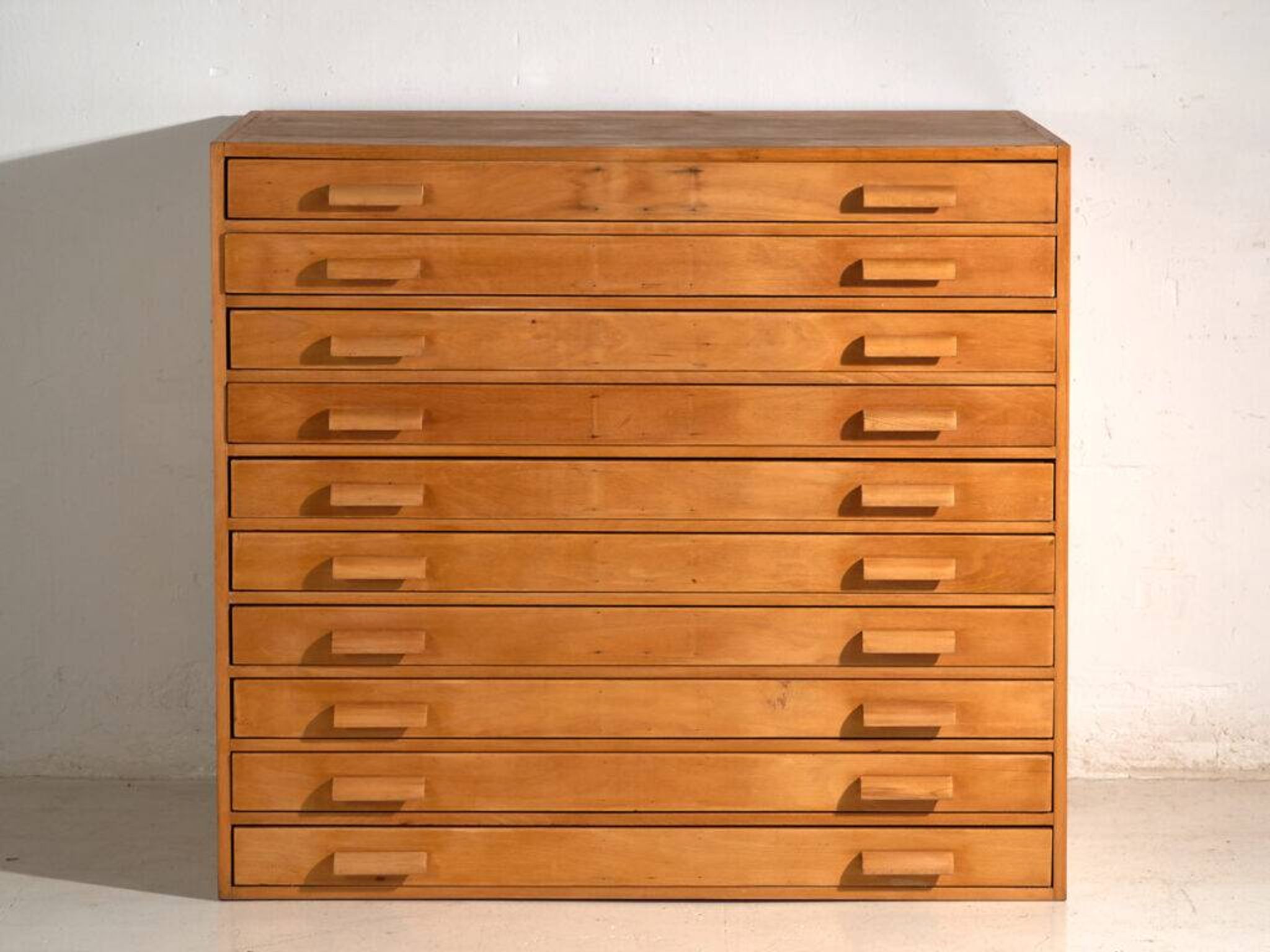 Antique plan cabinet in beech wood – Central Europe, around 1950