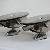 Pair of smoked glass and vintage chrome wall lamps