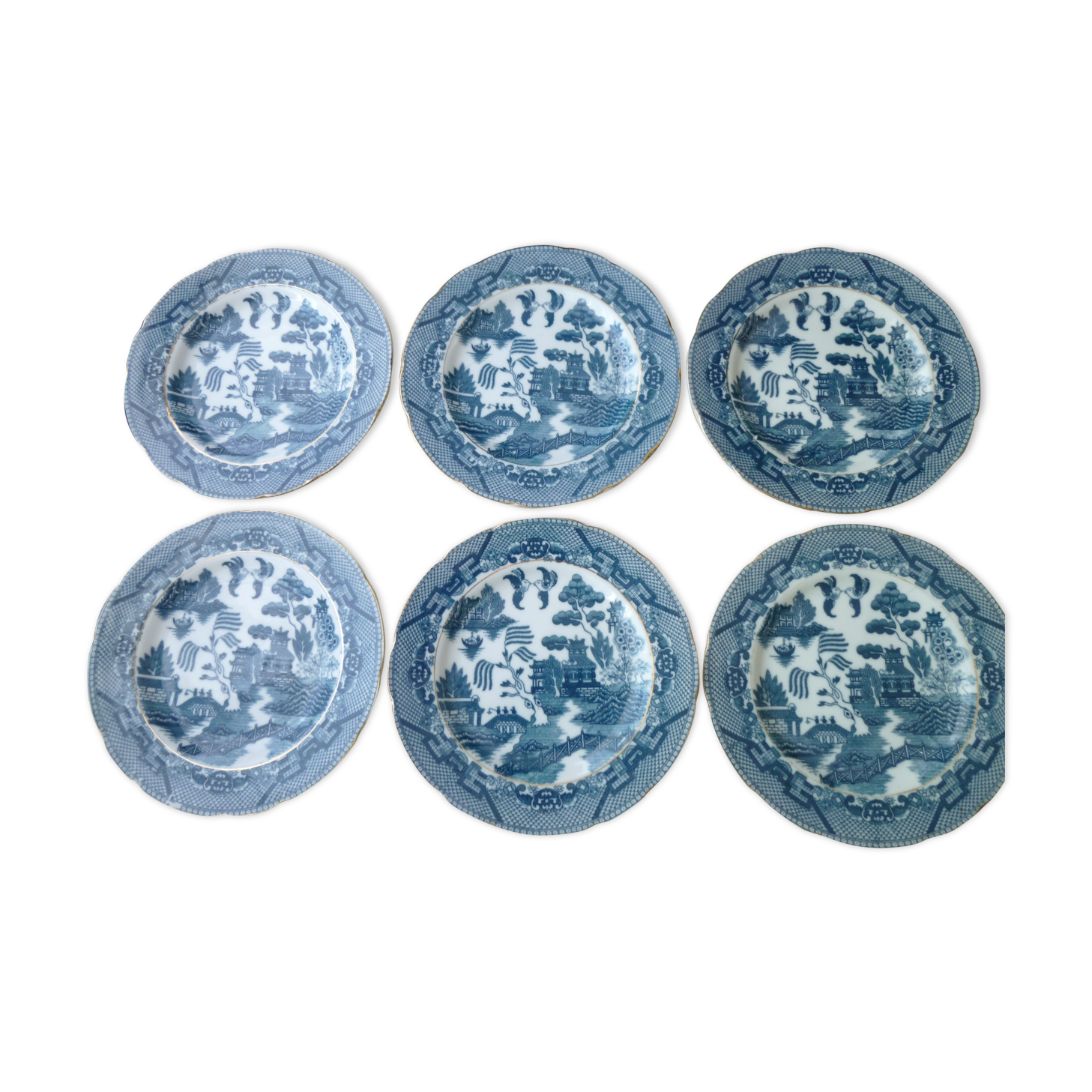 Set of 6 dessert plates in porcelain decoration "a la pagode"