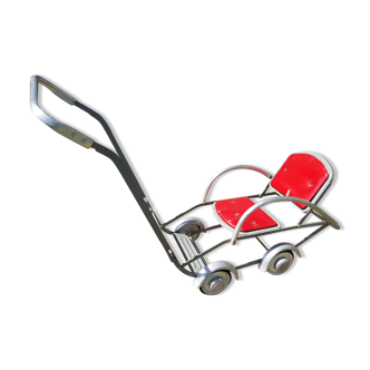 Old pliable stroller on roulettes metal toy child vintage 50s