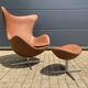 2x Fritz Hansen Egg Chair +1x Ottoman in Cognac leather NIEUW!!