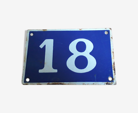 Plaque de rue numéro 18 en tôle émaillée