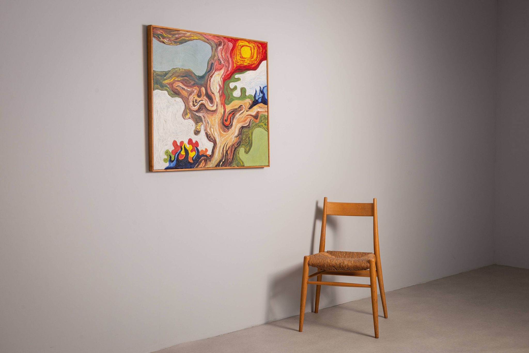 Peinture abstraite d'une figure au soleil
