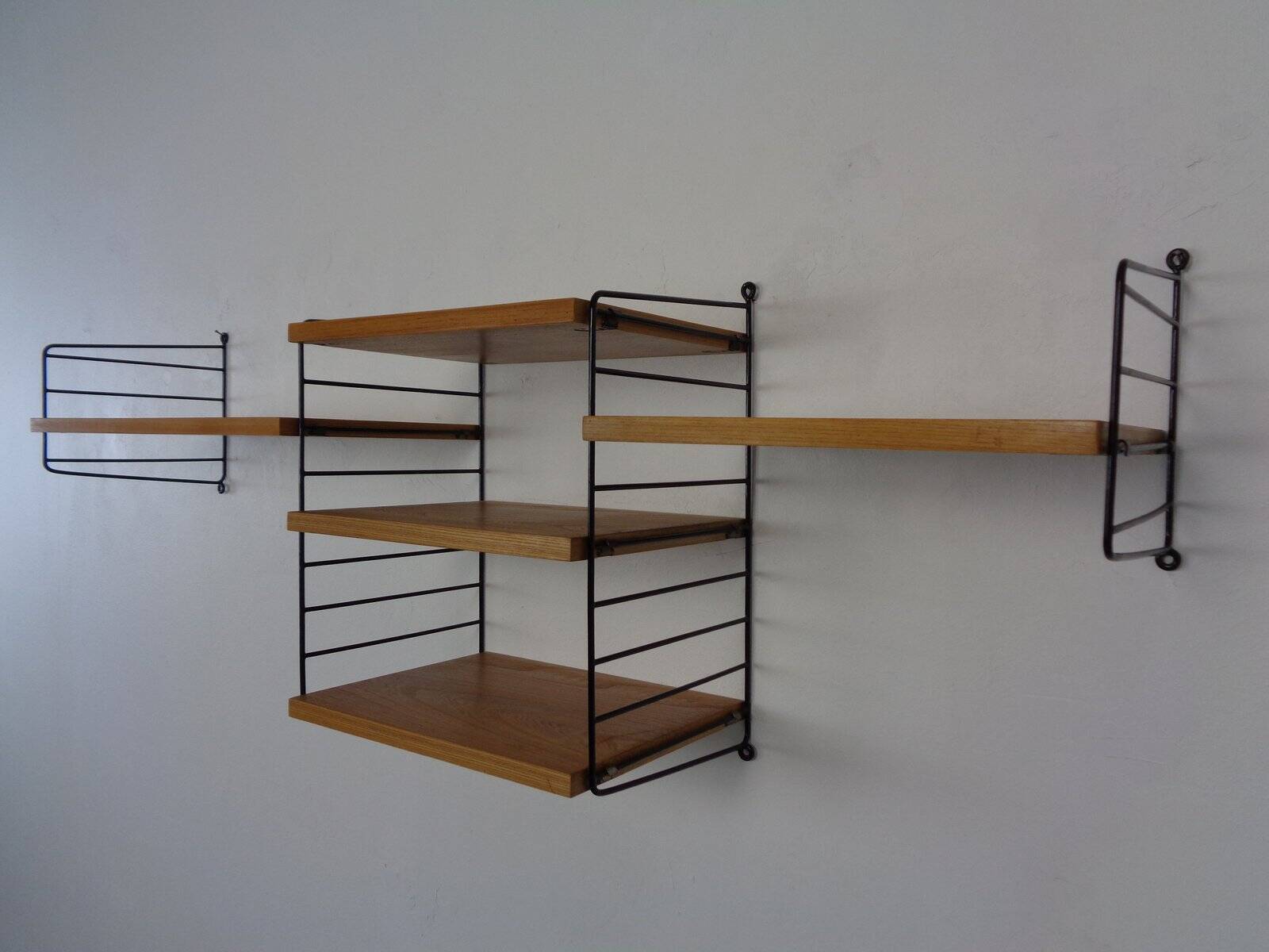Swedish Ash and Metal Wall Unit by Kajsa & Nils Nisse Strinning for String, 1950s, Set of 9