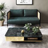 Coffee table lounge marble green brass small