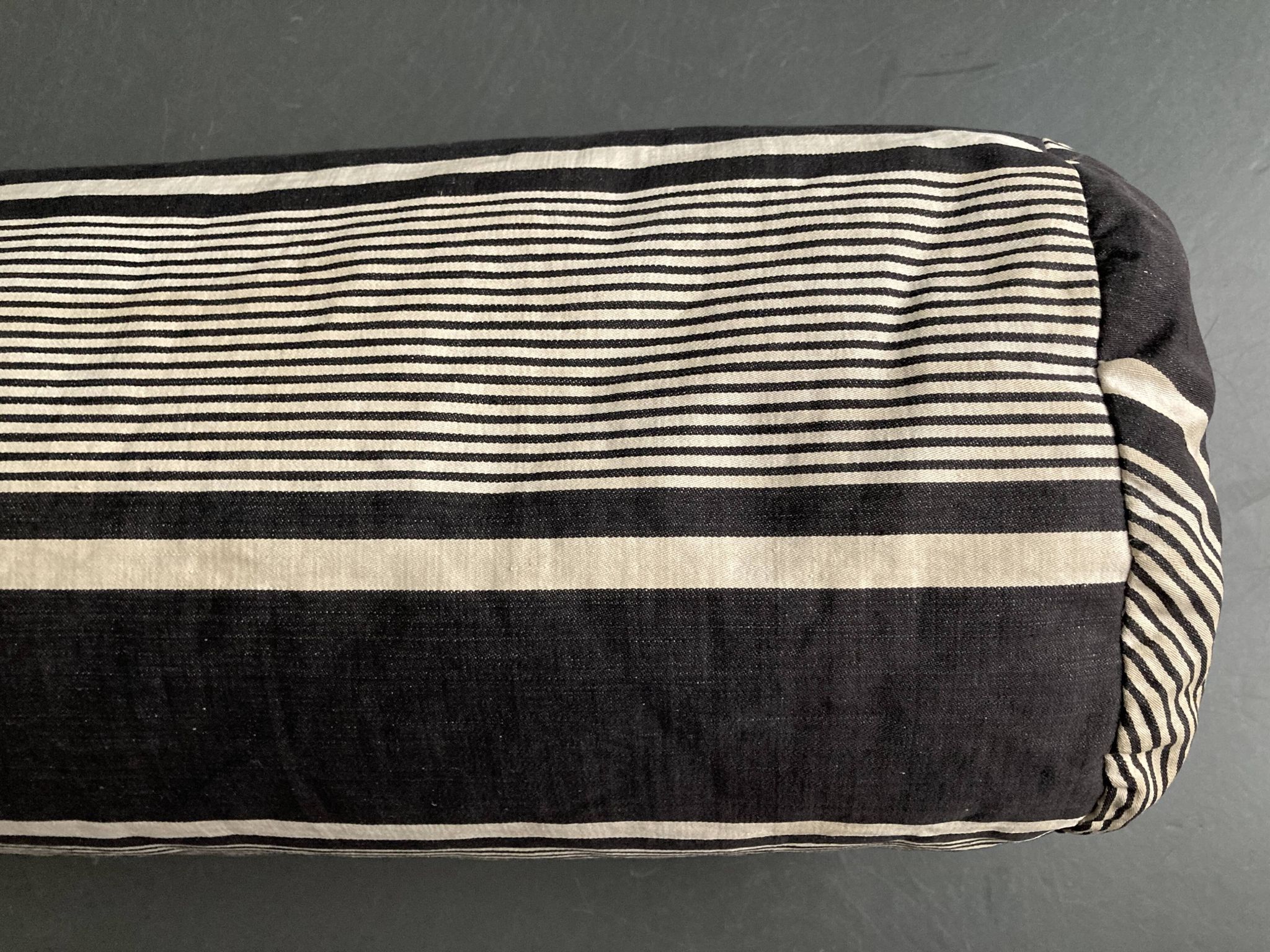 19th century ticking canvas cushion with stripes, 80cm mattress