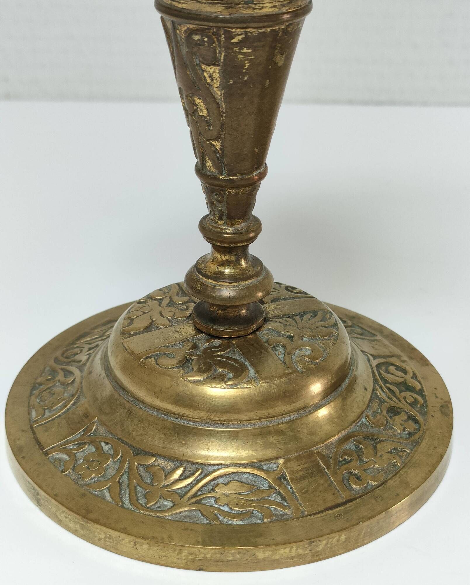 Pair of candle holders patinated bronze floral decoration early twentieth century