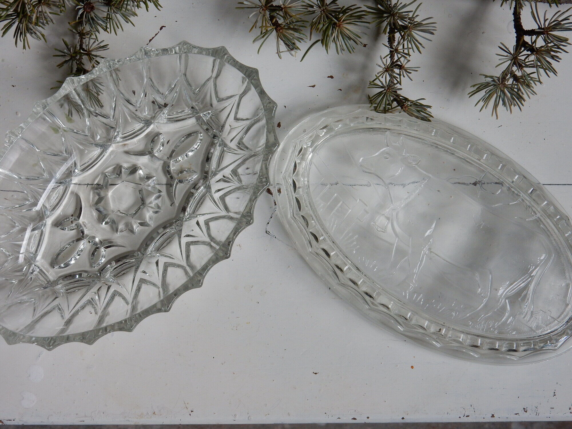 Glass butter with cow motif made in France