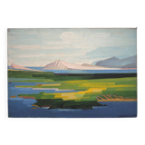 oil painting on canvas geometric landscape, Nordic