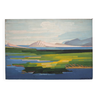 tableau huile sur toile paysage géometrique ,Nordique