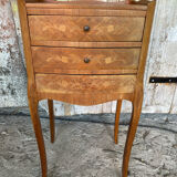 Antique Nightstand Louis XV Style Inlay Wood 3 Drawers Wine