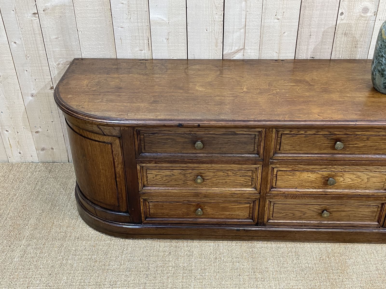 Long low oak countertop with 12 drawers - early XXth