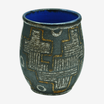 Vase design en grès émaillé motif art déco signé
