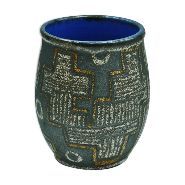 Vase design en grès émaillé motif art déco signé