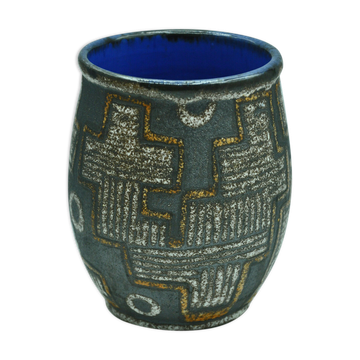 Vase design in enamelled art deco motif signed