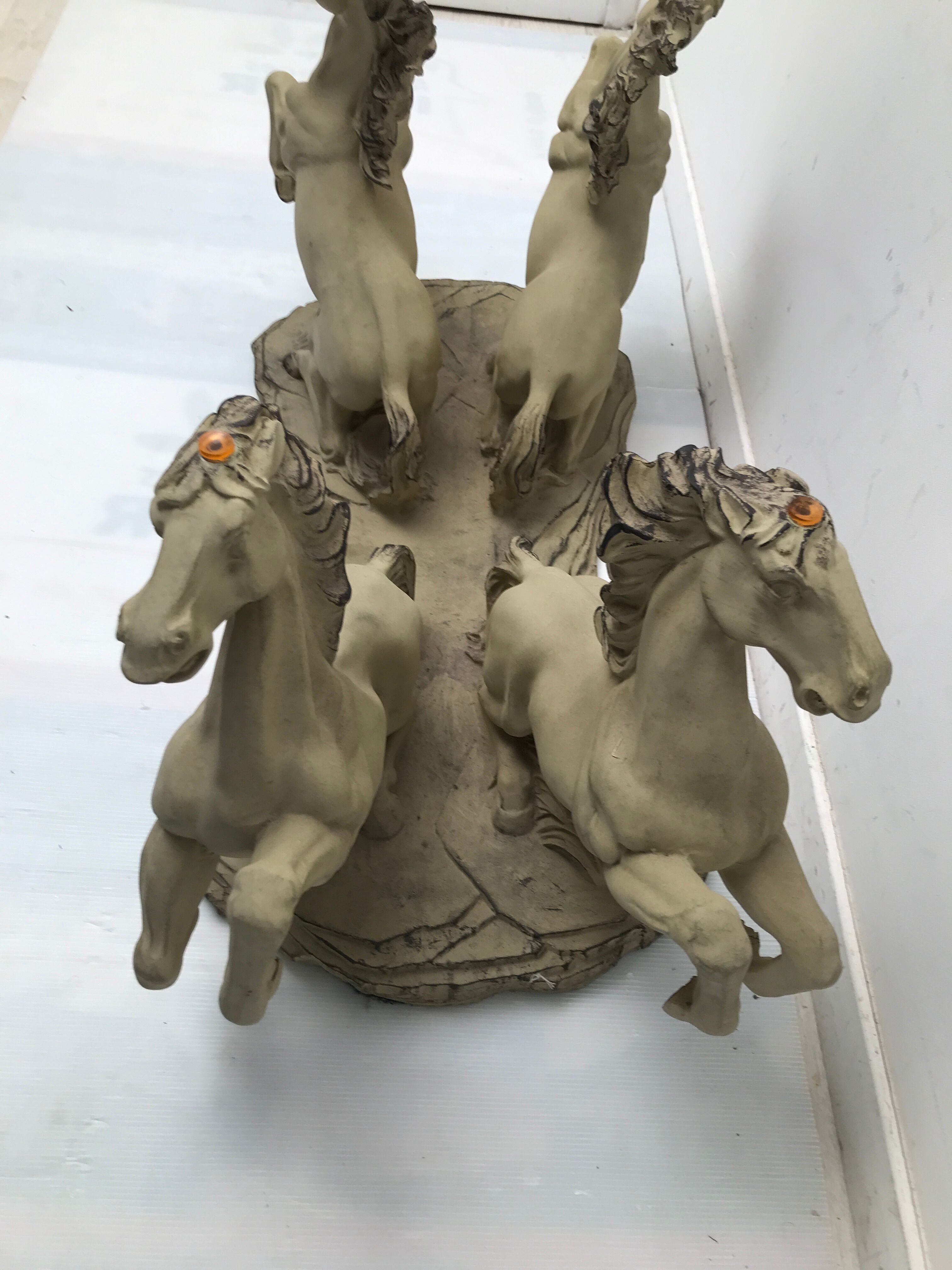 Coffee table glass top on 4 vintage horses