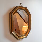 Octagonal gold wall mirror, molded frame