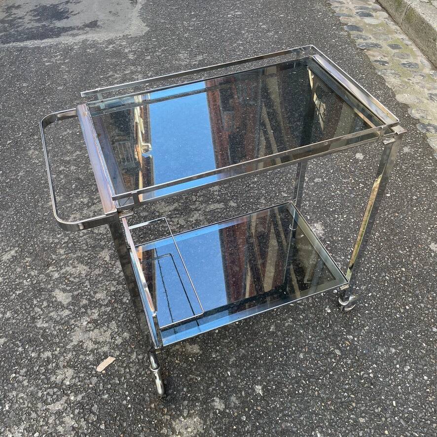 Chrome rolling serving cart from the 1950s-60s